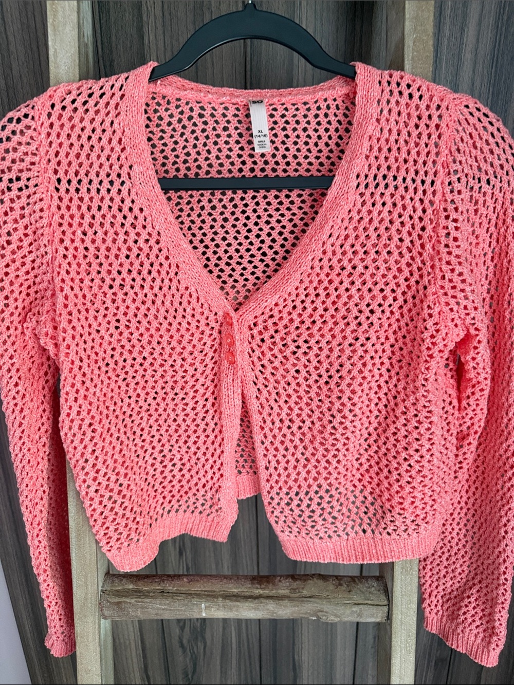 SO brand Girls XL coral/ pink Open-Knit V-Neck Cardigan